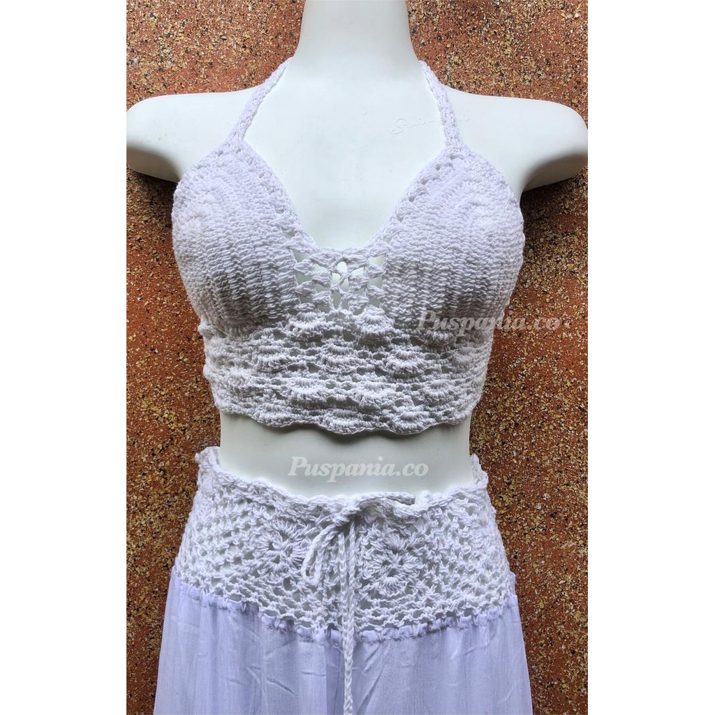 Hot Produk bella set bikini rajut model summer wear | crochet Bali - Putih Terbaik dan Terlaris