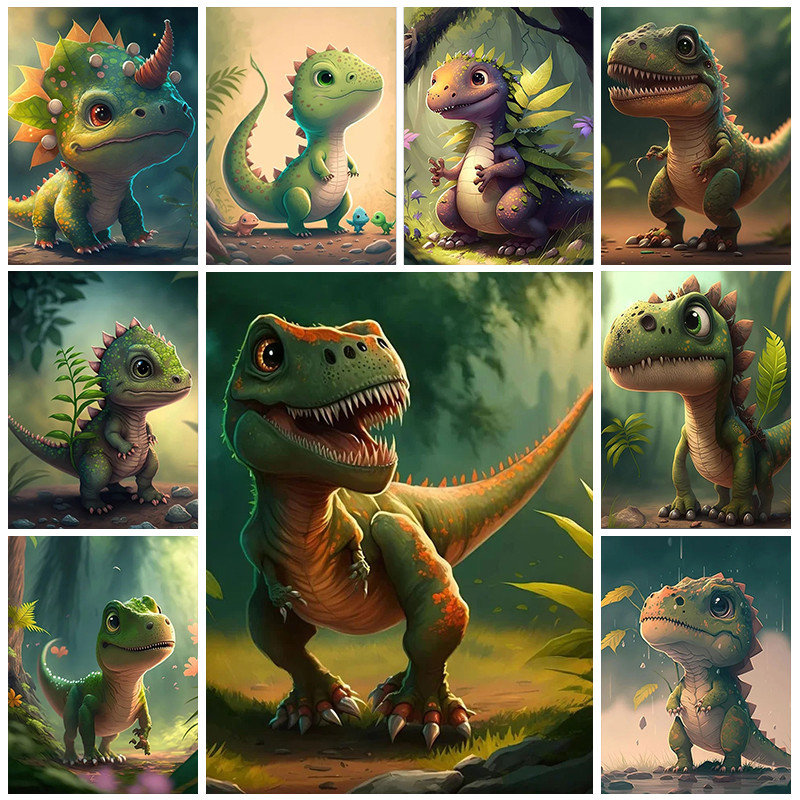 

GATYZTORY Paint By Number Kits Little Dinosaur Draw Picture By Numbers Animal Paint By Numbers Beginner Kill Time Decor For Room