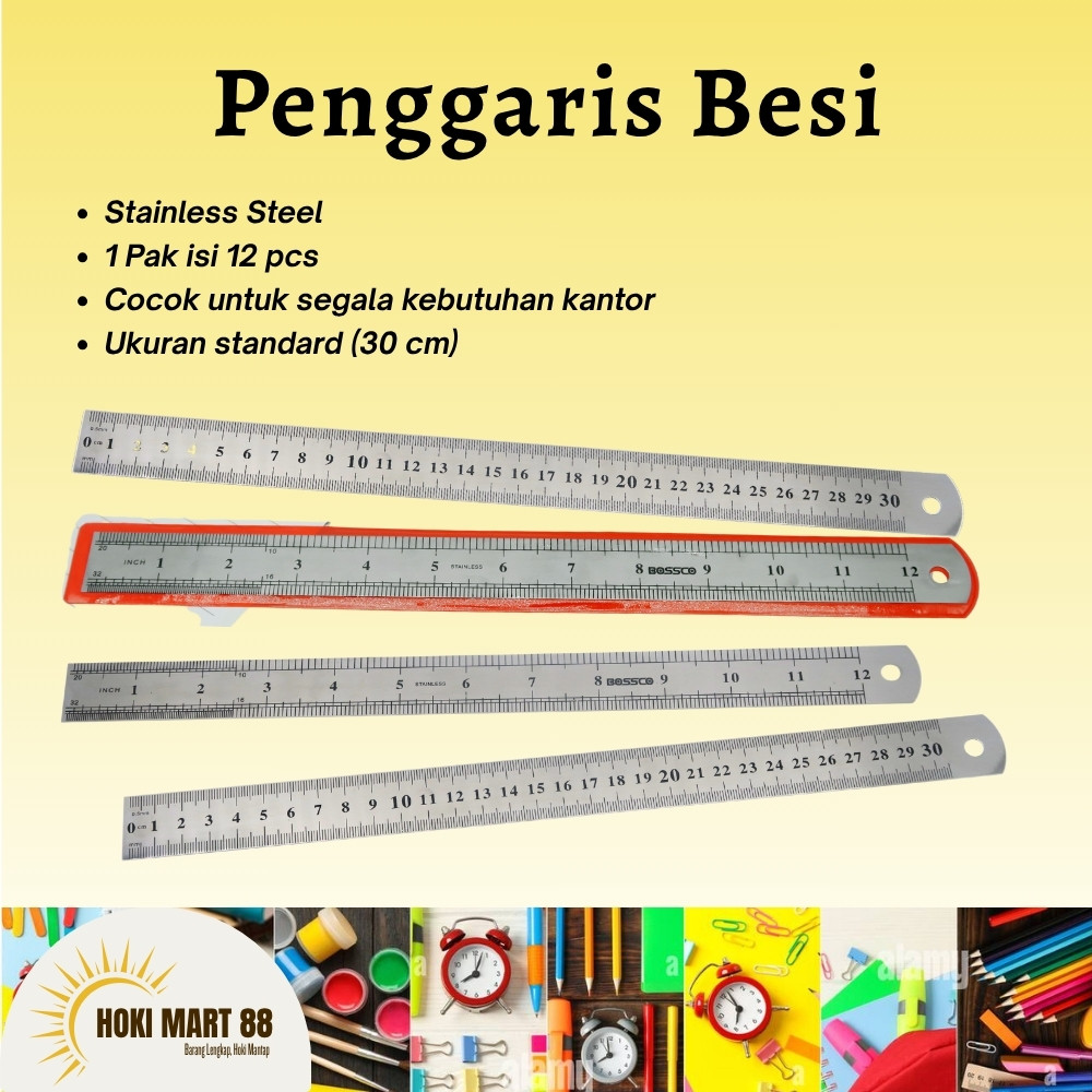

Grosir!!! (Harga 1 LUSIN) Penggaris besi 30 cm, stainless steel ruler, penggaris besi