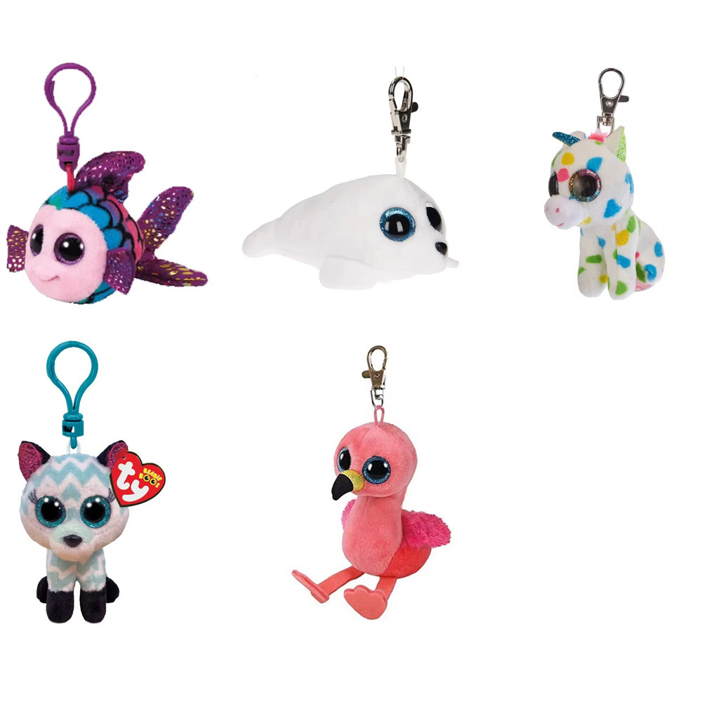 Ty Beanie Boos Goldfish Unicorn Plush Keychain Flamingo Fox Animal Doll
