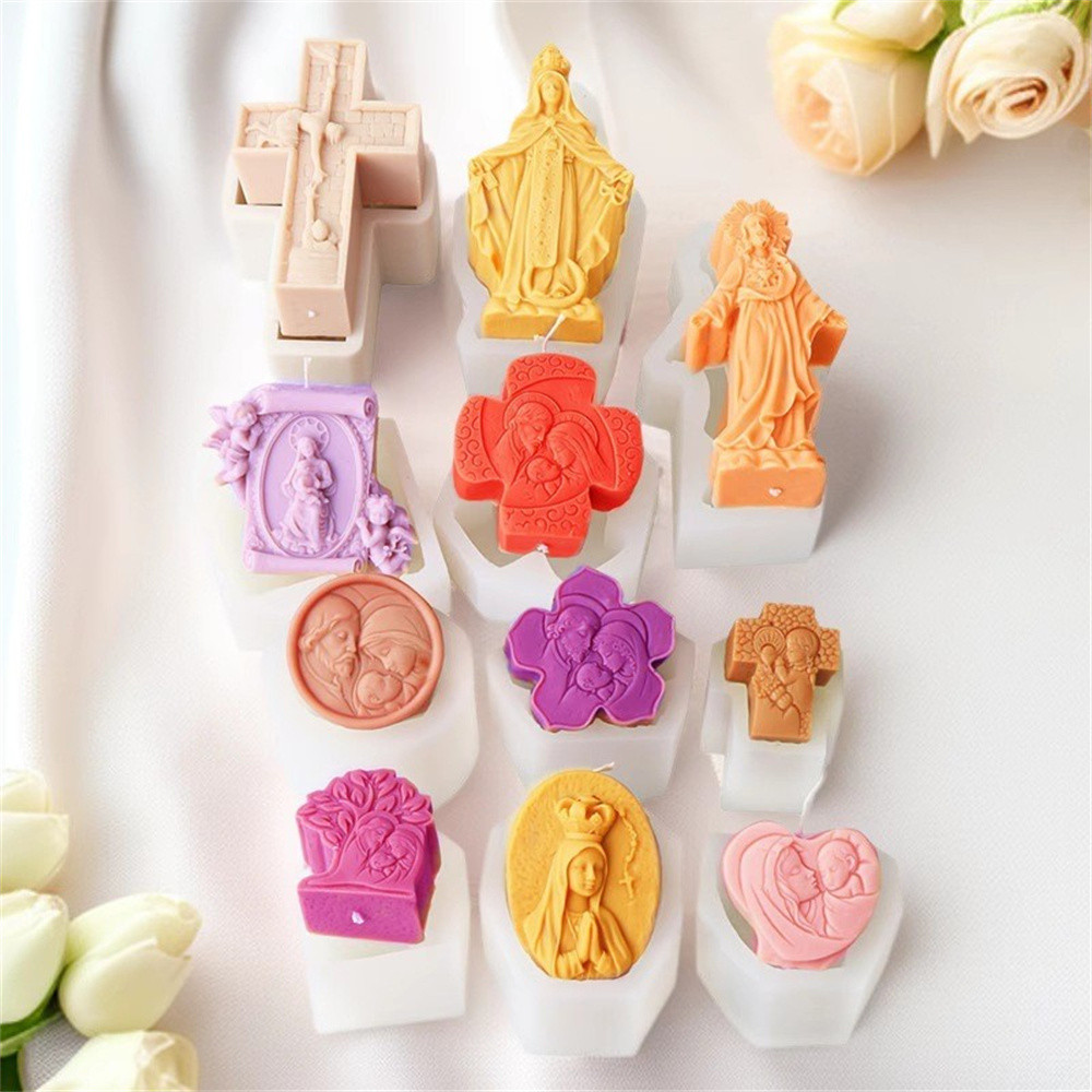 

Mini Crucifix Jesus Virgin Angel Candle Silicone Mold DIY Saints Statue Candle Resin Plaster Craft Mold Church Home Decoration