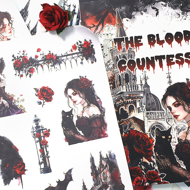 

20Sheets Dark Rose Girl Sticker Book Vintage Gothic Style PET Washi Stickers for Scrapbooking Journal Diary Decoration