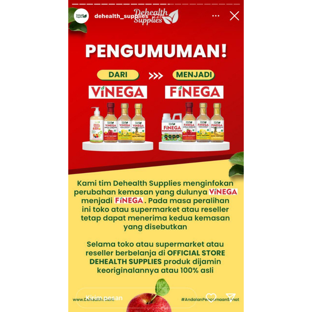

JAMIN MURAH !!!Finega Apple Cider Vinegar (With The Mother) / Cuka Apel - 100 ml(BISA LANGSUNG ORDER)
