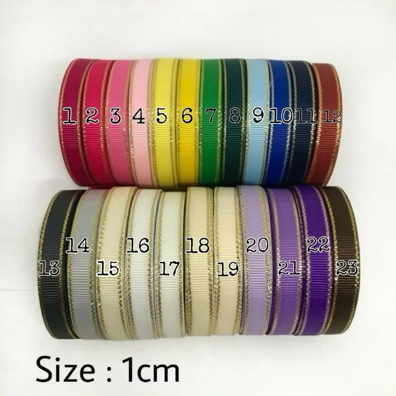 

20 Yard - 1 cm | Pita Grosgrain List Emas Bahan Bikin Ketupat Pita