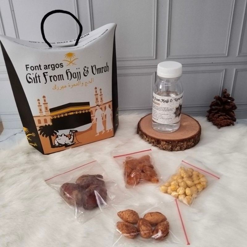 

Paket Oleh-Oleh Haji dan Umroh Almond /paket dus tenteng ( Paket H) Hampers makanan Satuan/pcs
