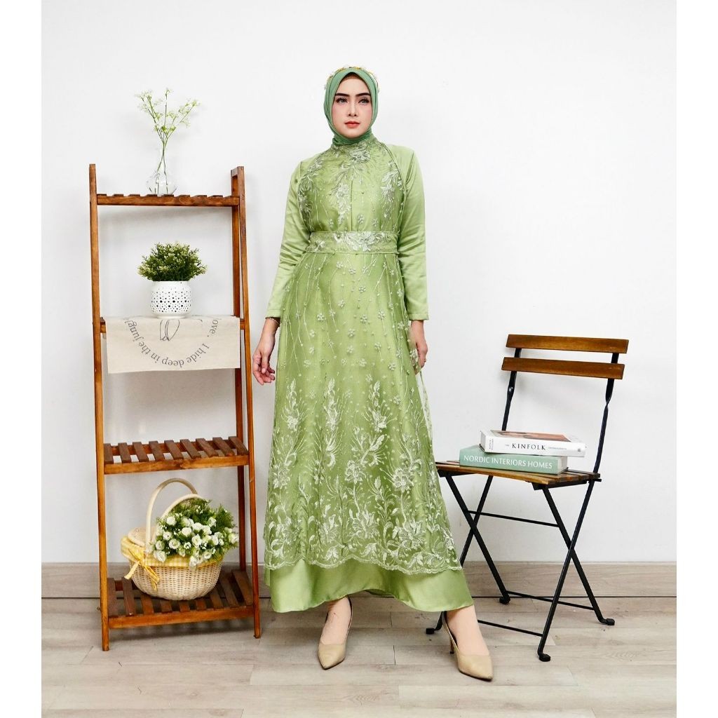 2IN1 THALITA DRESS INNER + OUTER BRUKAT TILLE PREMIUM / FREE BELT / SET GAMIS MAXI DRESS KONDANGAN P