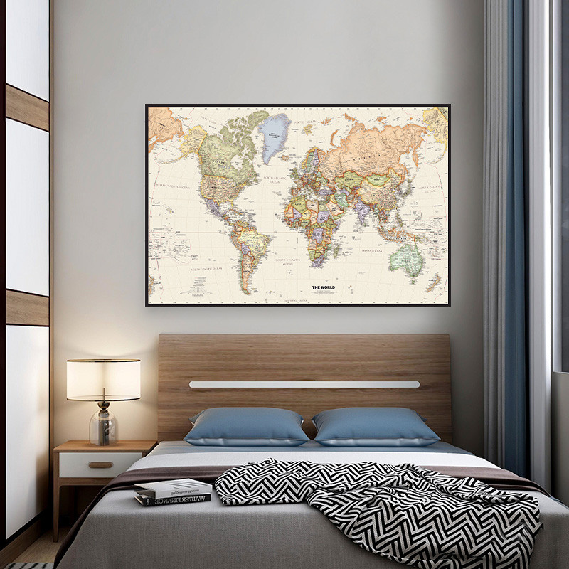 

150*100cm The World Map Poster Retro Non-woven Canvas Painting Wall Art Decorative Hanging Picture Room Office School Supplies