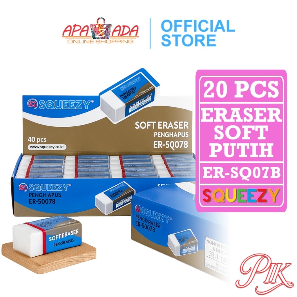 

Penghapus Pensil [1 Pack - 20 Pcs] / Hapusan Squeezy Kecil Warna Putih ER-SQ07B