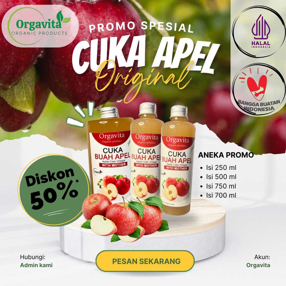 

ORGAVITA Cuka Apel Organik With Mother Organik 750 ml - Apple Cider Vinegar Asli