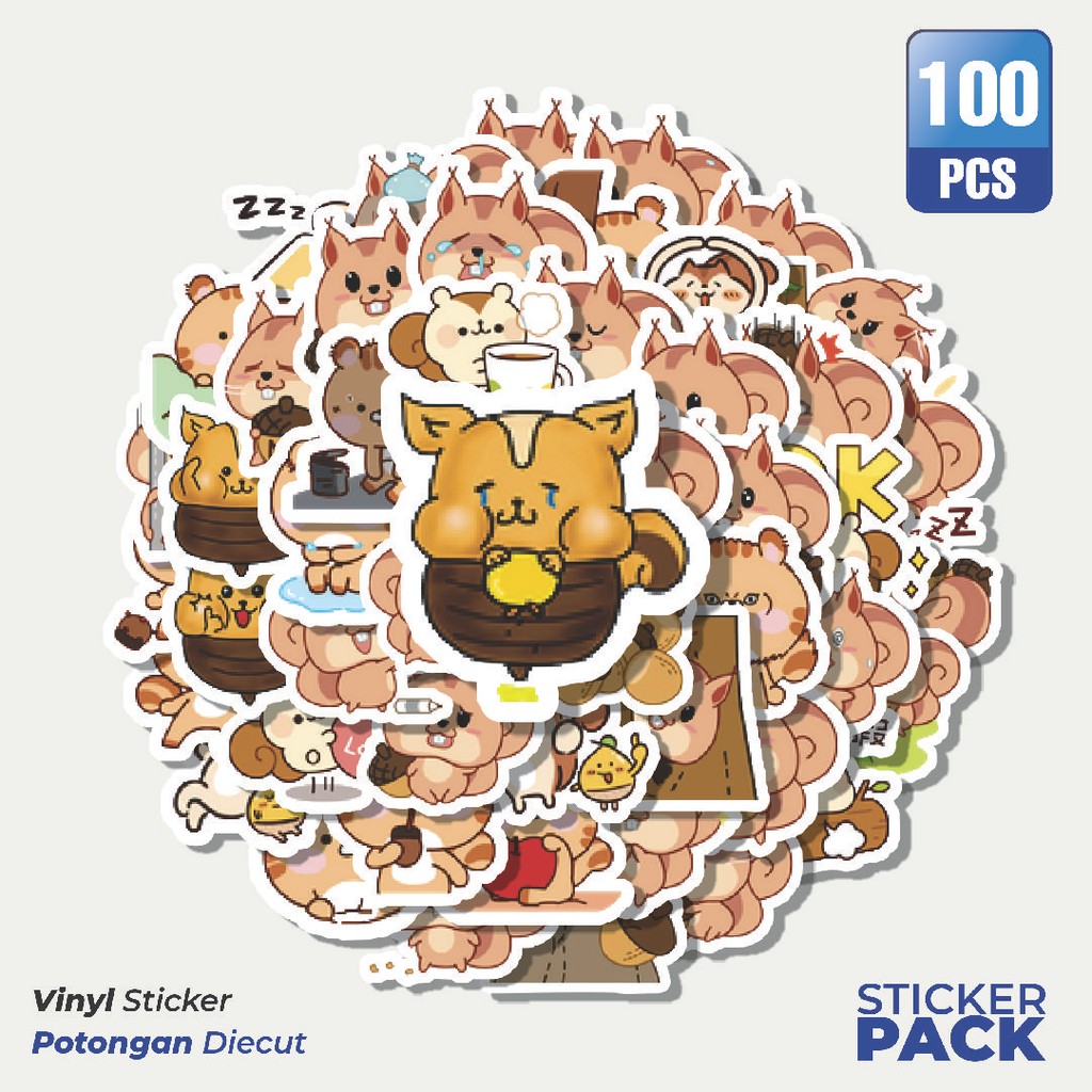 

Super Hemat! 100 PCS Stiker Hewan Squirrel Waterproof Aesthetic- Untuk Laptop, Motor, dan Helm - Paper Stationery Pack