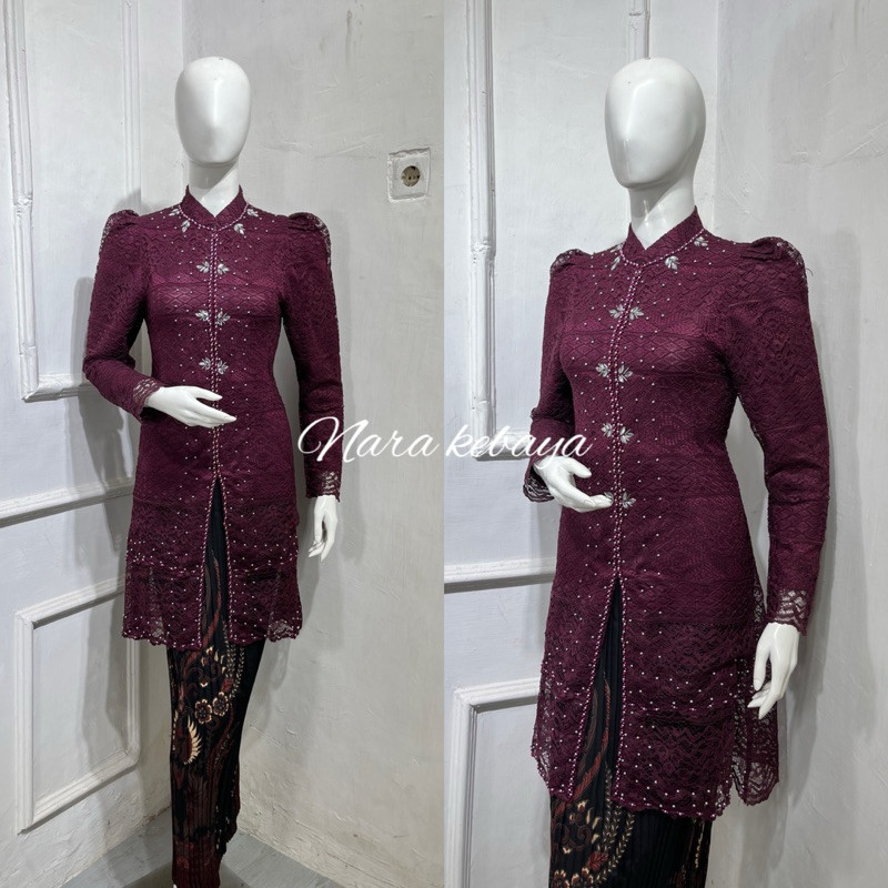 AJISHOP Kebaya tunik brokat kerah sanghai kebaya tunik modern kombinasi payet
