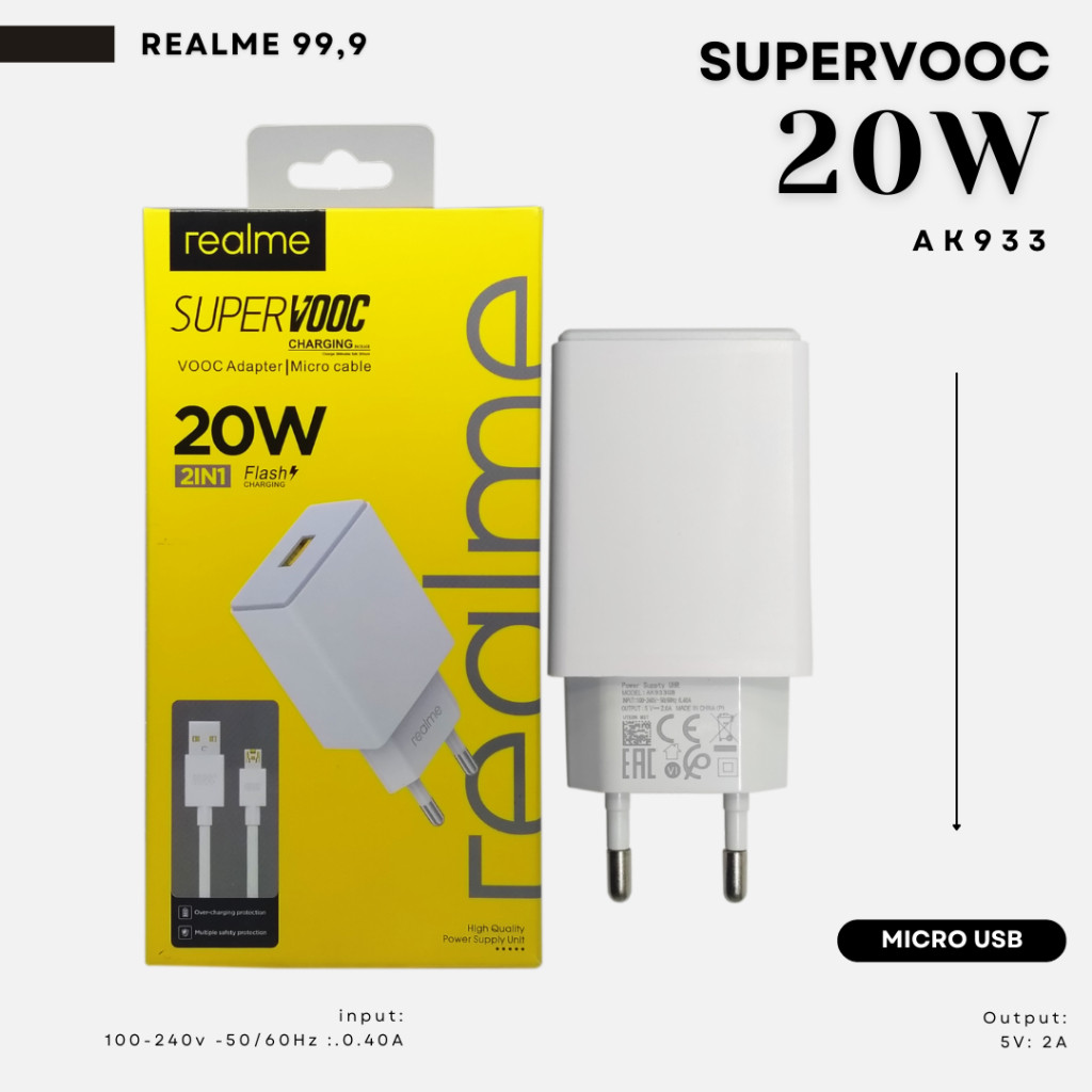 Update Charger Realme Micro USB 20Watt Charger Realme 20W Micro USB AK933 Fast Charging