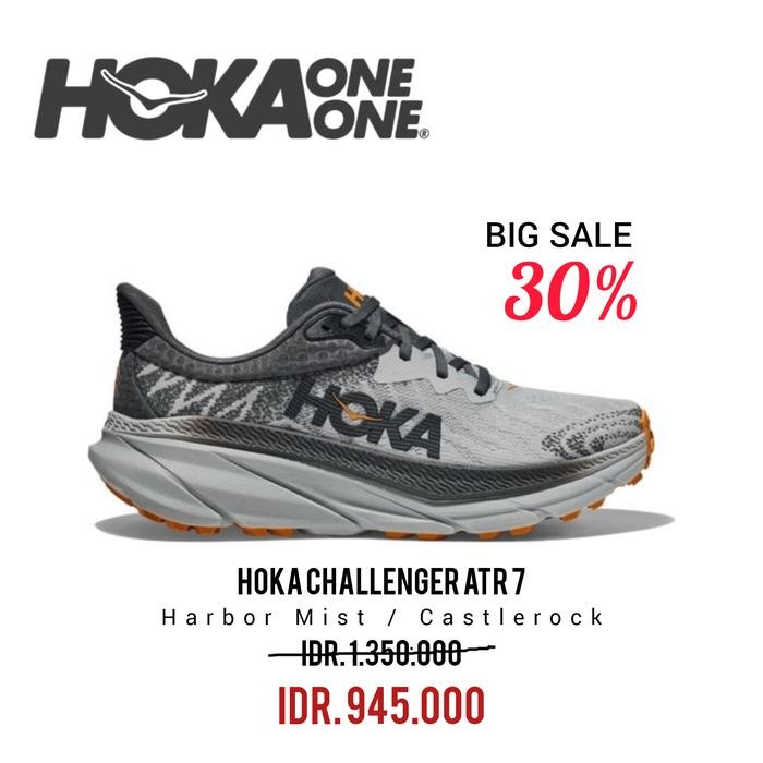 SEPATU RUNNING HOKA ONE ONE CHALLENGER ATR 7 HARBOR MIST CASTLEROCK 100% ORIGINAL BNIB / SEPATU SNEA