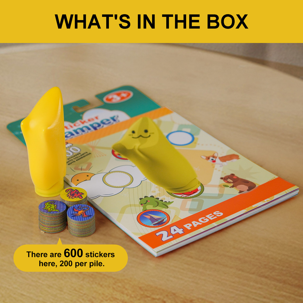 

Sticker Stamper with 600 Stickers for Kids, Arts and Crafts Sticker Book for Toddlers, Creative Play Travel Toy for Girls Boys