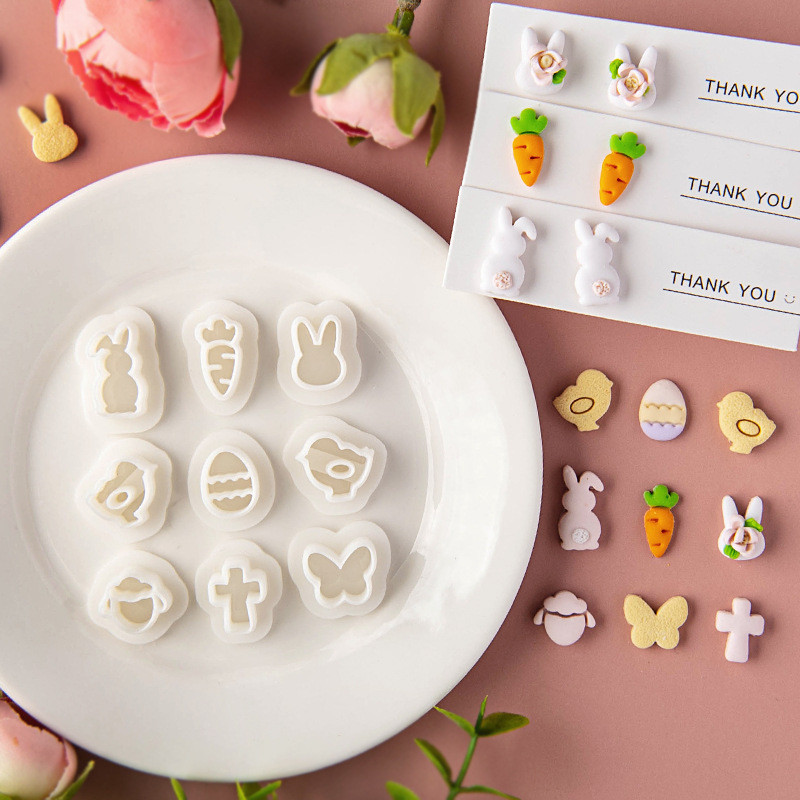 

9pcs Set Mini Cartoon Polymer Clay Cutter Cute Rabbit/lamb/radish Soft Pottery Mold DIY Earring Jewelry Cutting Styling Tool