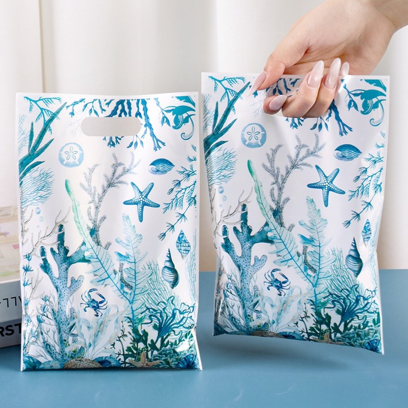 

10/20/50pcs Blue Ocean Theme Plastic Gift Bags Coral Reef and Marine Life Designs Candy Packing Bags for Under the Sea Party