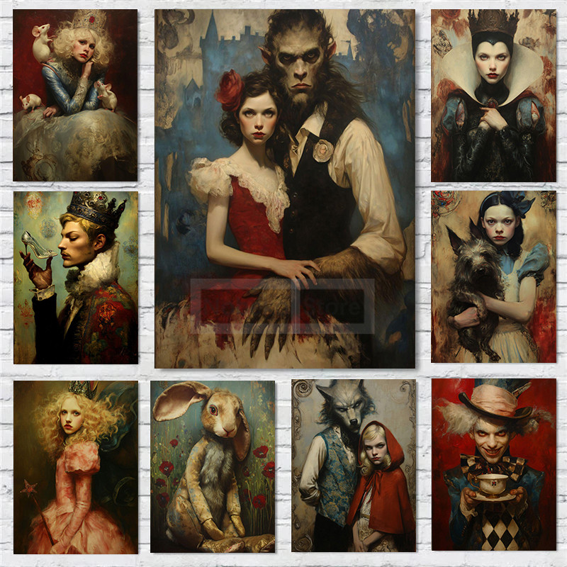 

Dark Whimsical Fairytale Illustration Poster Whimsical Gothic Prints Canvas Painting Wall Art Pictures Home Room Darkness Decor