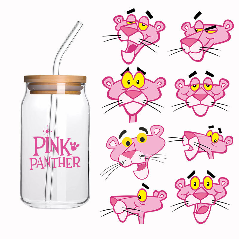 

Miniso Co branded IP 3D UV DTF Cartoon Pink Panther Transfers Sticker DIY Mug Custom Labels Durable Waterproof Sticker