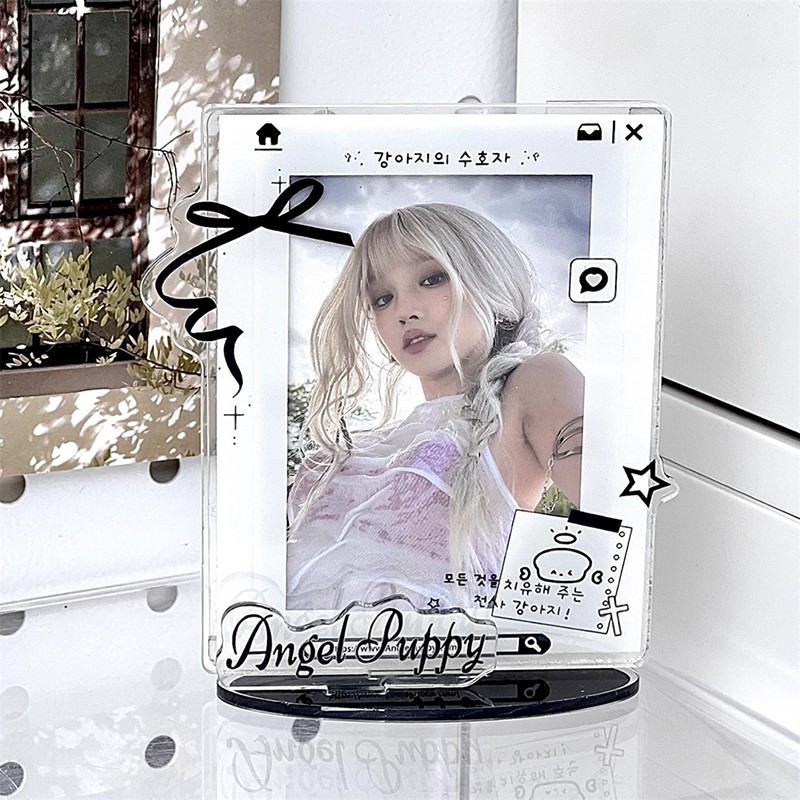 

3 Inch Acrylic Photocard Holder with Decorative Accessories Idol Photo Card Display Frame Kpop Photocard Stand Desktop Decor