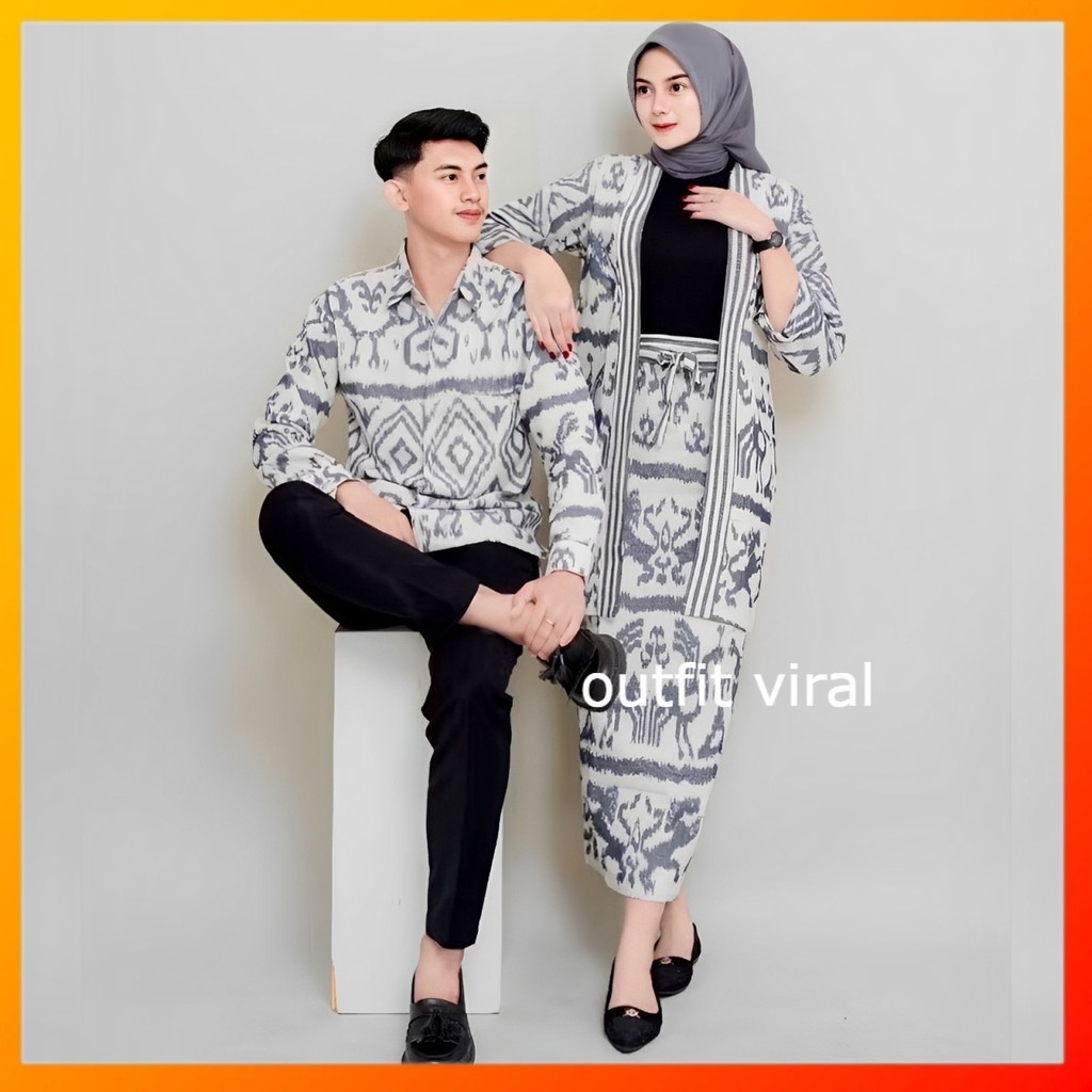 BAJU COUPLE TENUN MADAM WHITE GREY OUTER DAN ROK TENUN NTT BAJU TENUN COUPLE BAJU KONDANGAN PREWEDDI