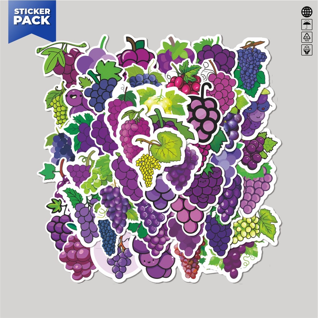 

[100PCS]Stiker Pack Stiker Funny Grape Series [Seri Anggur Lucu] Aesthetic Vinyl Anti Air Dekorasi Sticker Laptop Buku Journal Koper Helm Casing HP Gitar Helm Skateboard