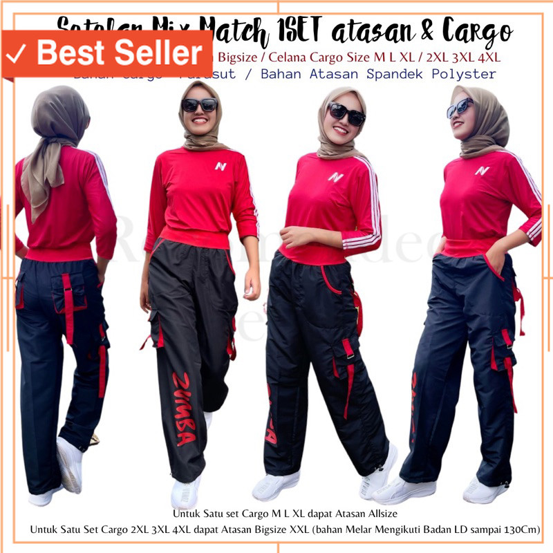 BAJU MERAH PUTIH JALAN SEHAT AGUSTUSAN SENAM / Setelan Senam 1Set Mix Match Atasan N Petir merah Lis