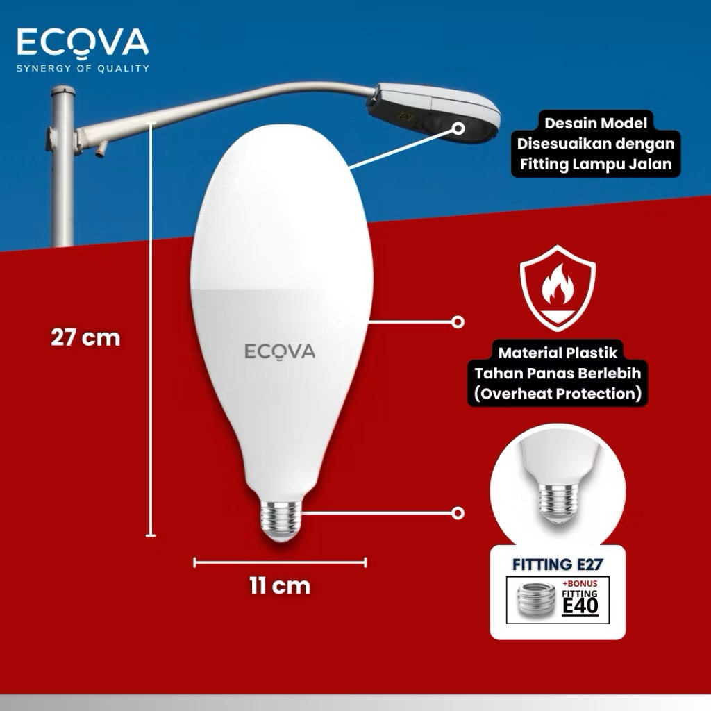 ECOVA - Bohlam Lampu MAGNUM LED STREET LIGHT 50 Watt Lampu Jalan Led 50W Fitting E27 & E40 Bohlam LE