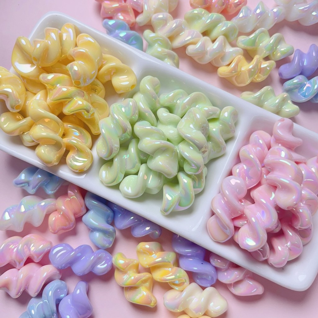 

SW14 10pcs Design Polychrome Acrylic Bead Aurora Luminous EffectTwisty Shape Hand Made Jewelry Findings Components DIY Material