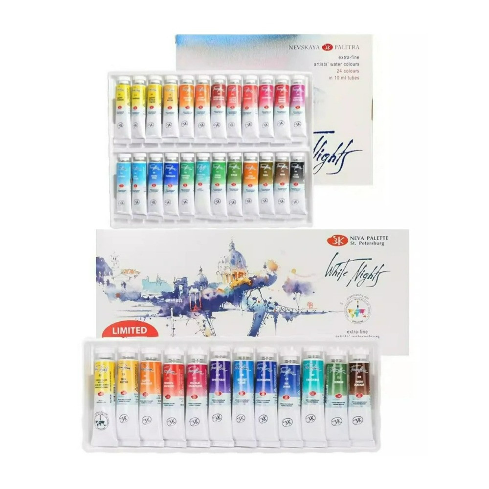

Russian White Night 3K 12/24 Colors Watercolor Paint 10ml Tubes Set Ideal for Students and Artists Alike