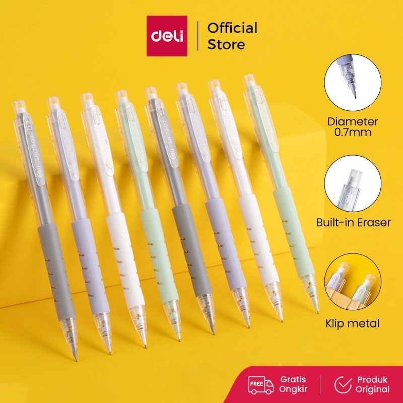 

Deli Pensil Mekanik / Mechanical Pencil 0.5mm 0.7mm Dengan Klip dan Penghapus SH173-07 SH173-05