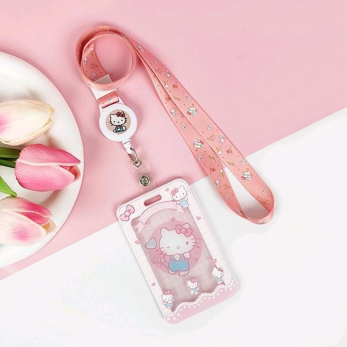 

PROMO AKSESORIES~[Terjangkau] ID Card Holder Name Tag Lanyard / Kalung Wadah Kartu Identitas Akrilik Badge Reel Cute Sanrio Mascot 5 / Hello Kitty Pompompurin Cinnamoroll Kuromi My Melody Pochacco Plastik - Hello Kitty