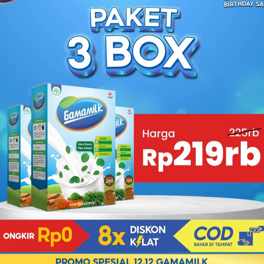 

PROMO TERMURAH!!! 3 BOX GAMAMILK - Susu Etawa 3 Box Ekstrak Gamat dan Daun Kelor
