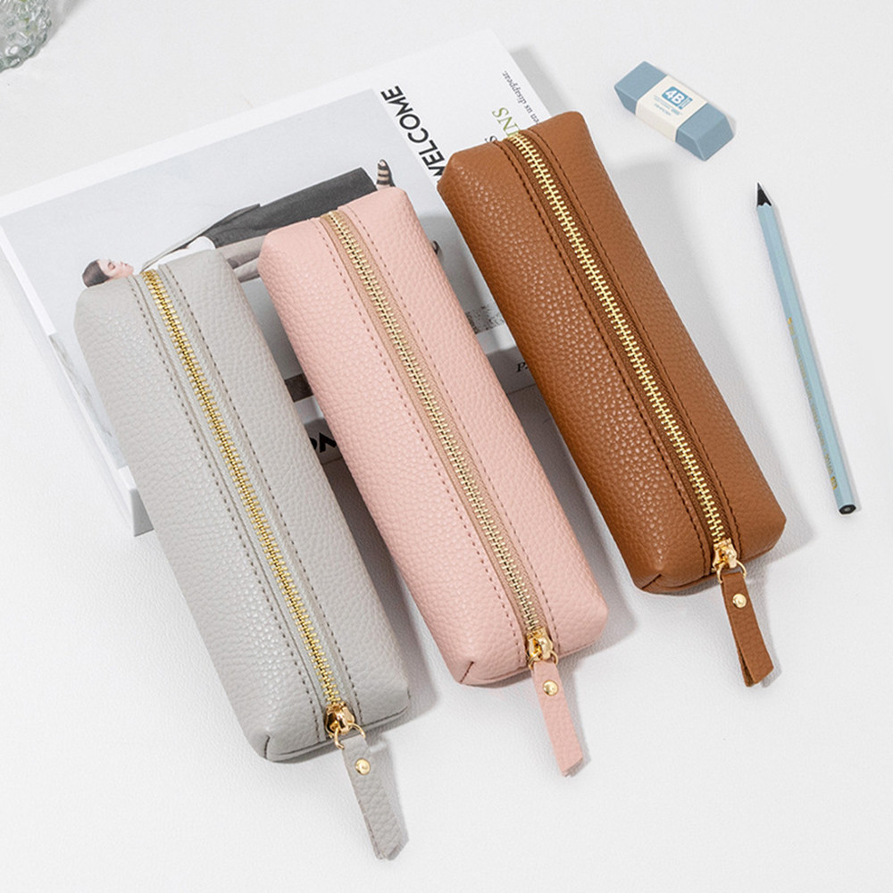 

Fashion Large Capacity Leather Pencil Bag Cute PenCase Stationery Holder Storage Box Zipper Pencil Pouch Student School Supplies