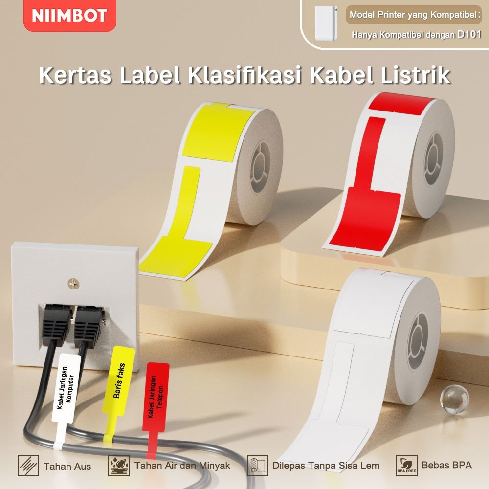 

NIIMBOT D101 Wire Label Stiker Jaringan Kabel Printer Tape Tahan Air Diseduh Sendiri Label Untuk
