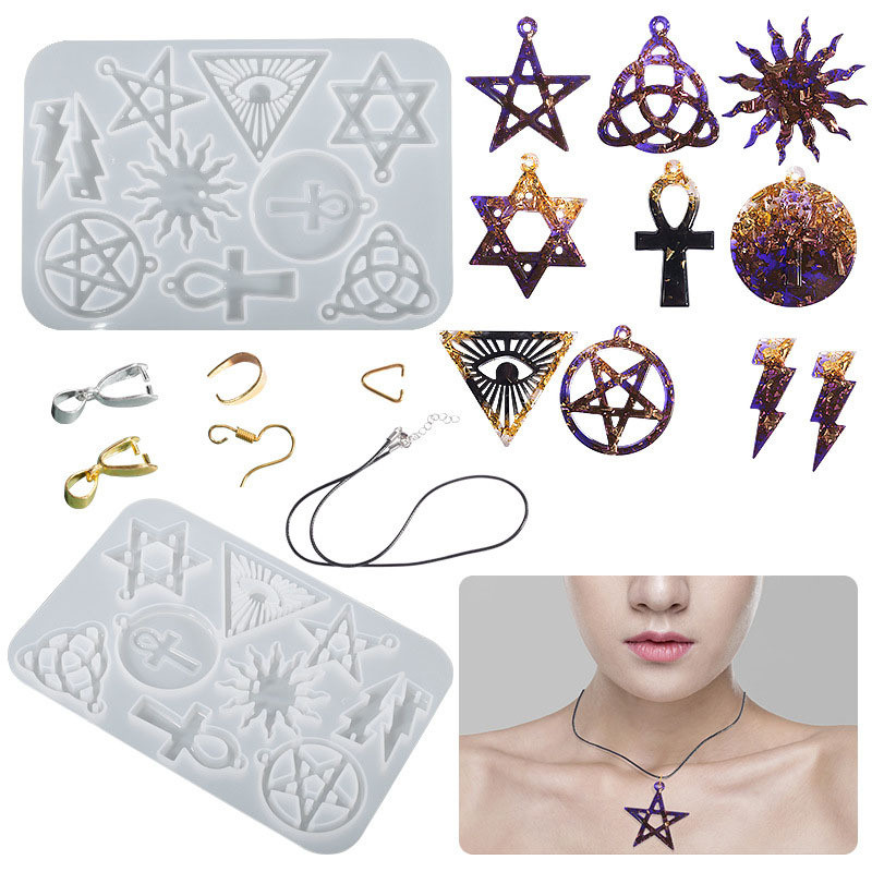 

Pentagram Magic Array Straw Topper Silicone Mold Pendant Keychain Epoxy Resin Mold for Necklace Charms Jewelry Making Crafts DIY