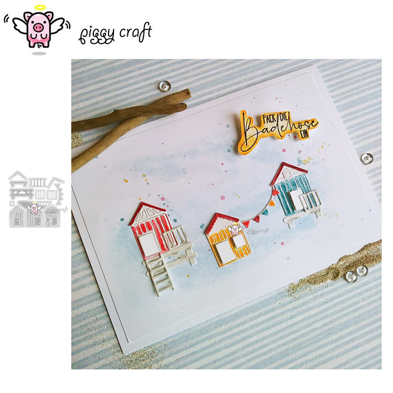 

Piggy Craft metal cutting dies cut die mold Beach chalet decoration Scrapbook paper craft knife mould blade punch stencils dies