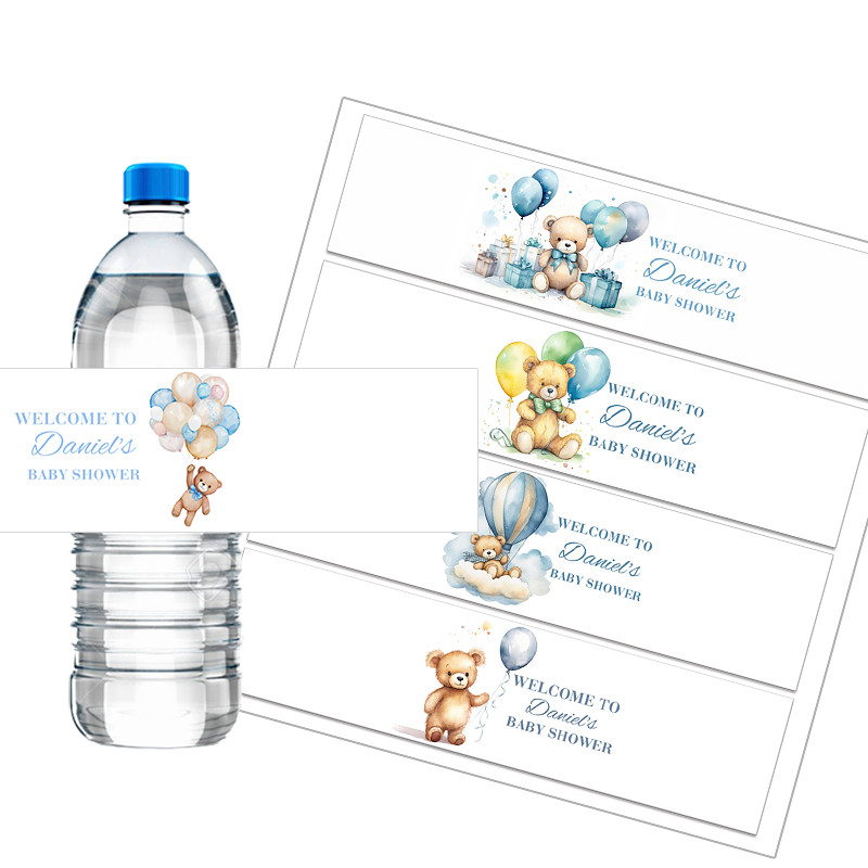 

30pcs Personalized Cute Teddy Bear Water Bottle Labels Sticker Baby Shower Custom Baby Girl Boy Birthday Baptism Label Gender