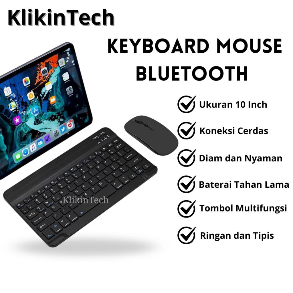Keyboard Bluetooth dan Mouse Wireless 10 Inch Lightweight Portable PC Tablet Android Hp
