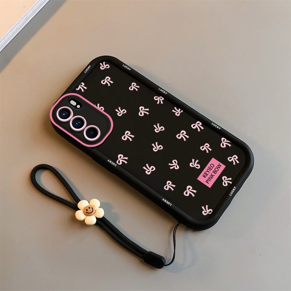 Kasing Belakang HP Motif Pita Kupu-Kupu Warna Hitam dan Merah Muda untuk INFINIX CC7 X650 X650B SPAR