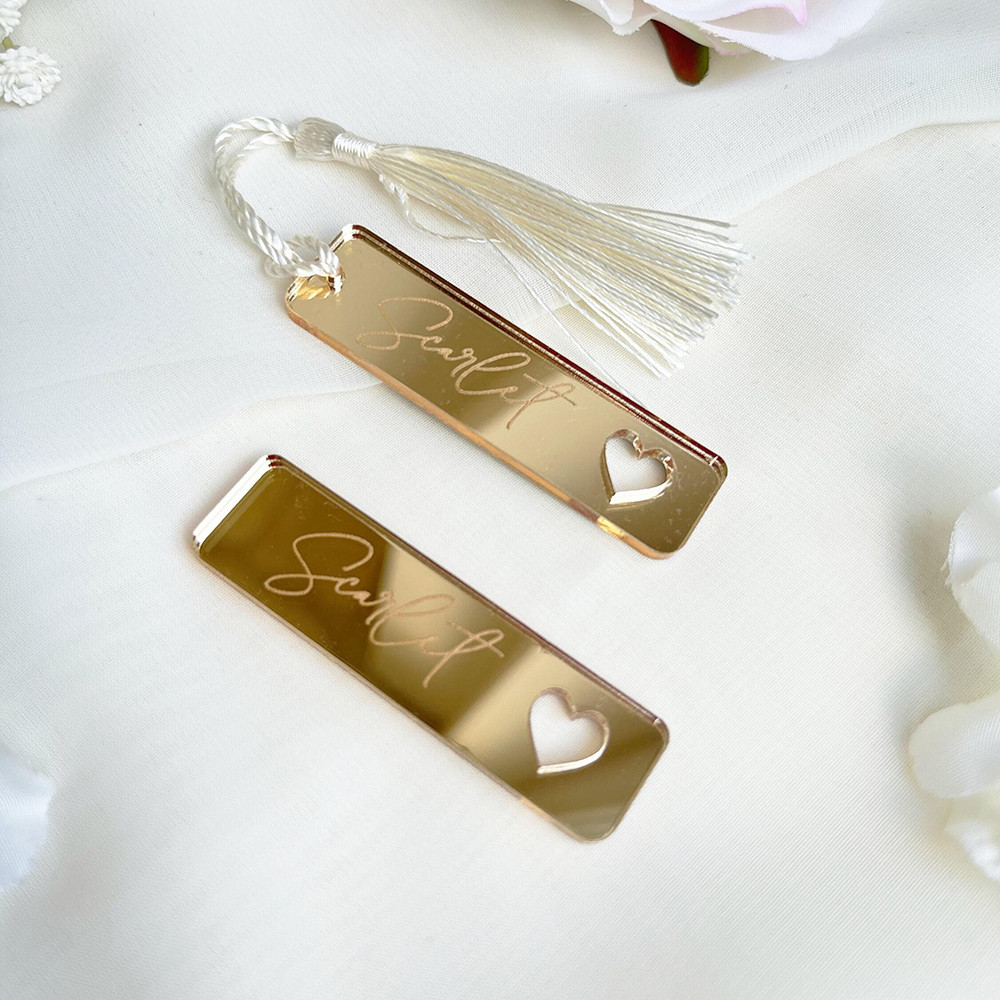 

Personalized Luxury Wedding Place Cards, Gold Acrylic Place Cards with Tassel, Wedding Guest Name Cards, Mirror Name Tags