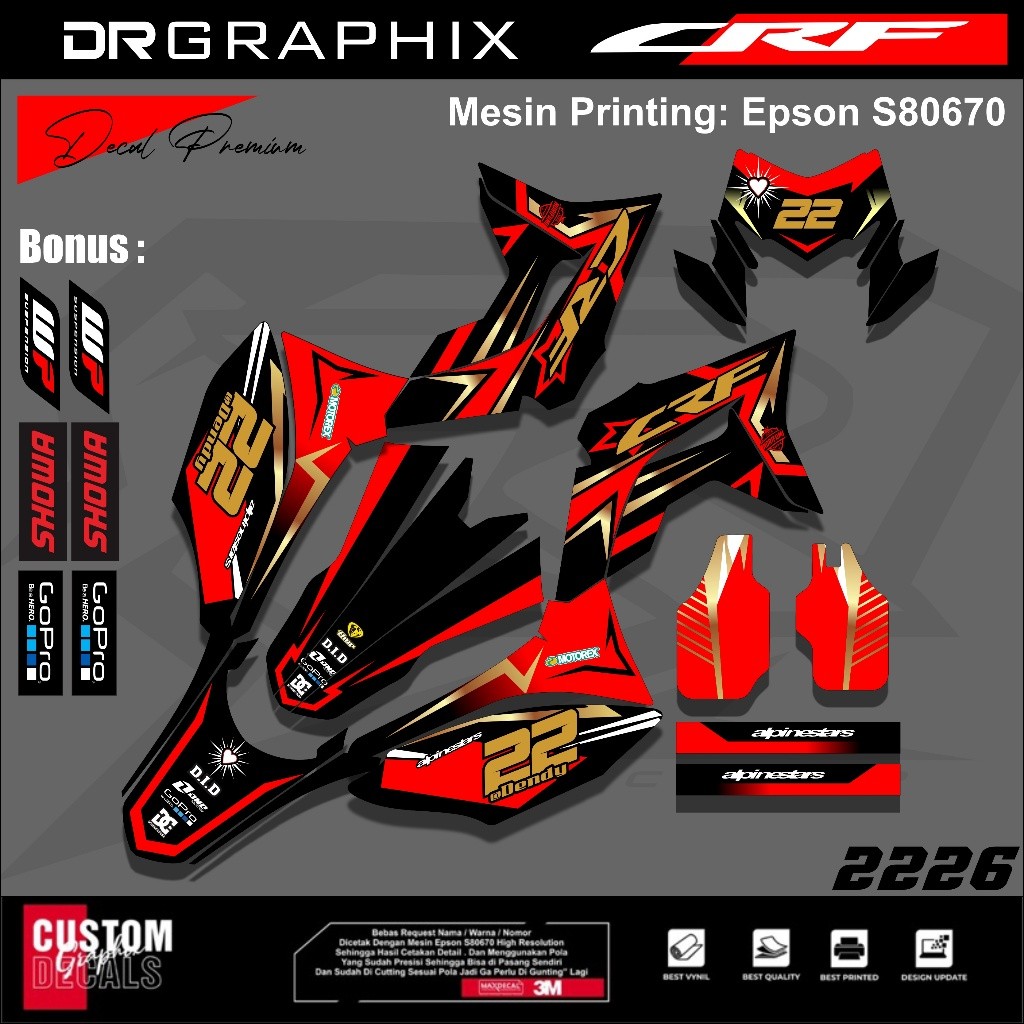 Decal Sticker Crf 150 L Full Body / Crf Super Moto ( Bebas Custom ) - Merah gold