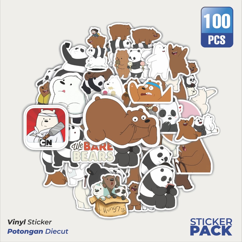 

100 PCS STIKER Kartun Series We Bare Bears Waterproof Aesthetic- Untuk Laptop, Motor, dan Helm - Paper Stationery Pack