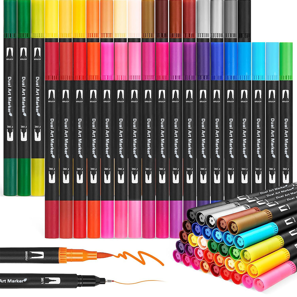 

12/24/36/48 Colors Double Headed Art Drawing Notebook Pen Painting Pen Color Marker Pen Brush Tip 1-2mm Fine Tip 0.4mm