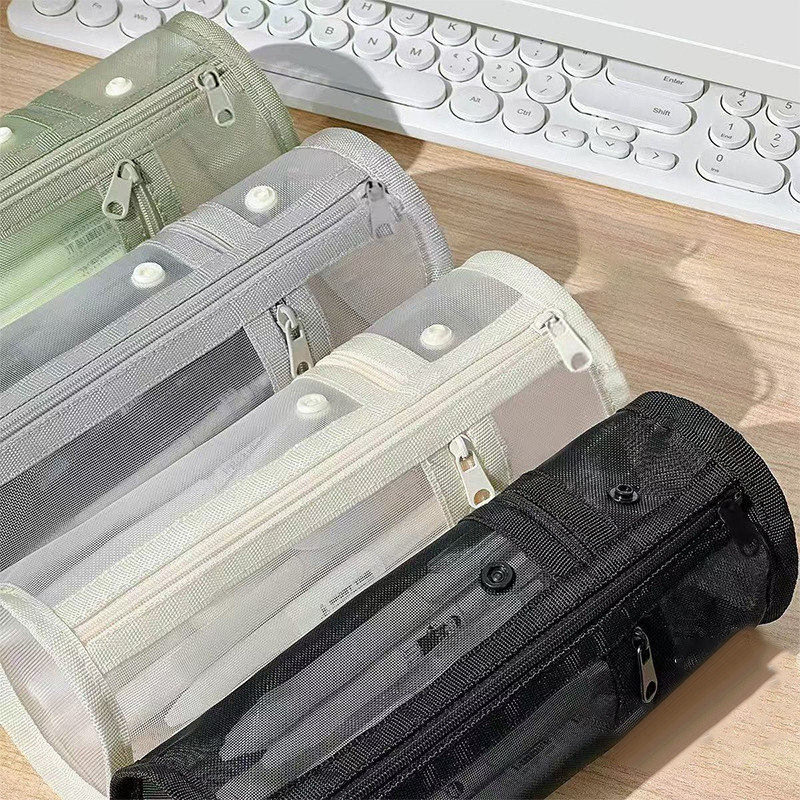 

1Pcs Mesh Pencil Case Clear Stationery Bag Portable Pen Bag For School Student Office Stationery Organizer Standing Pen Holde