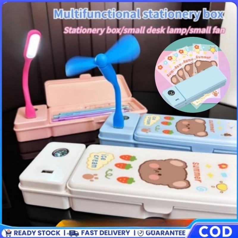 

3 IN 1 Kotak Pensil Multifungsi Kotak Alat Tulis stationery Case Kotak Pensil Kipas Angin Lampu Meja Kecil Kotak Penyimpanan Perlengkapan Belajar