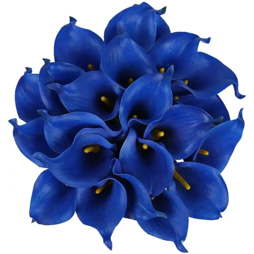 Artificial Calla Lily Fake White Flowers, Wedding Bouquet, Real Tou  Flower for Bride, Home, Blue, 2