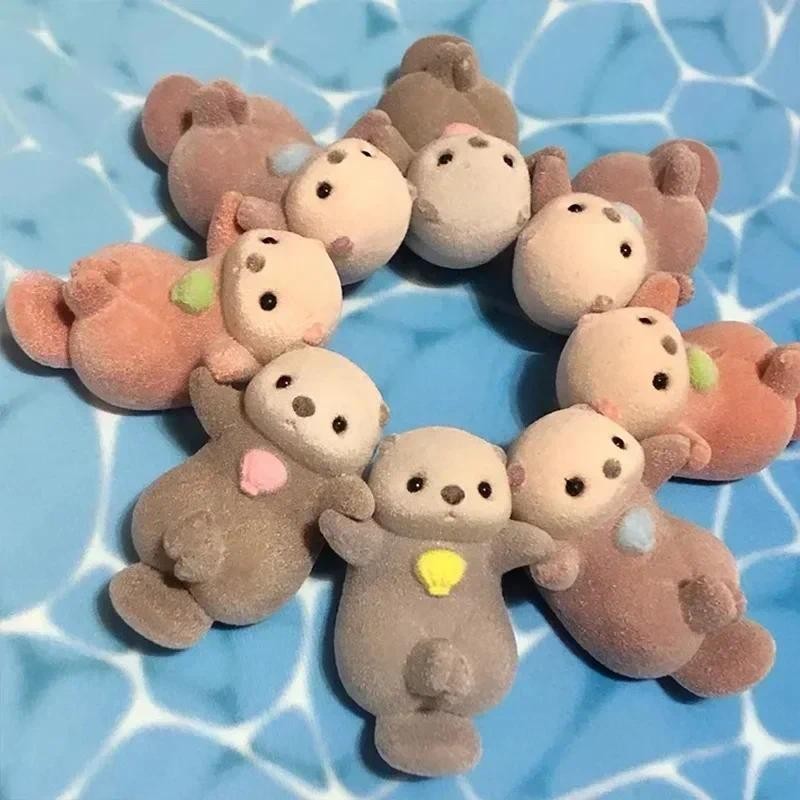 YELL Japan Aquarium Flocked Otter Anime Figurine Capsule Toys Kawaii Gashapon Figure Cute Doll Decor