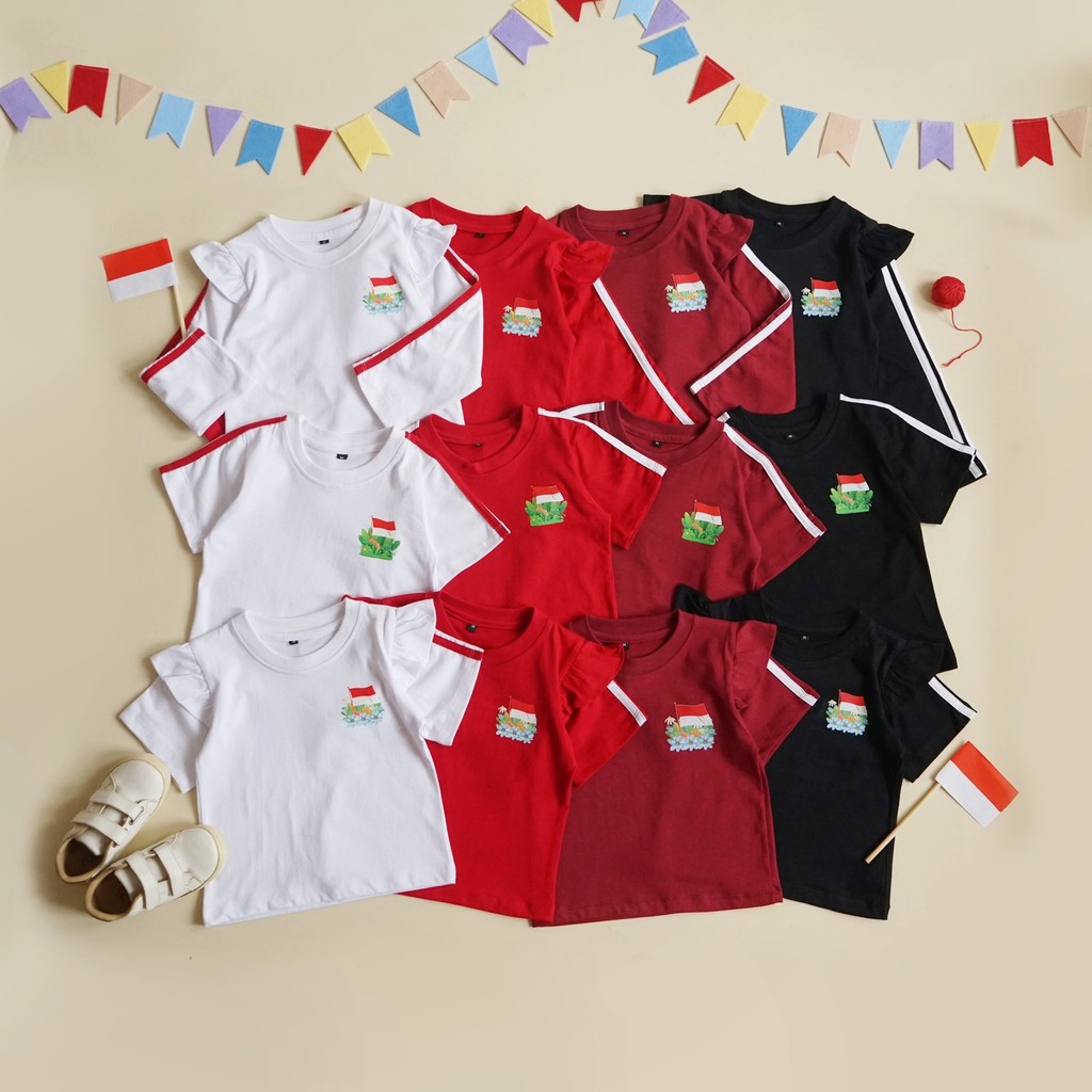 baju atasan kaos merah putih kemerdekaan anak perempuan laki laki / lb413