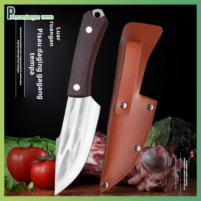 Pisau cincin luar ruangan, pisau pemotong barbekyu berkemah, pola palu tempa tangan, pisau lurus kec