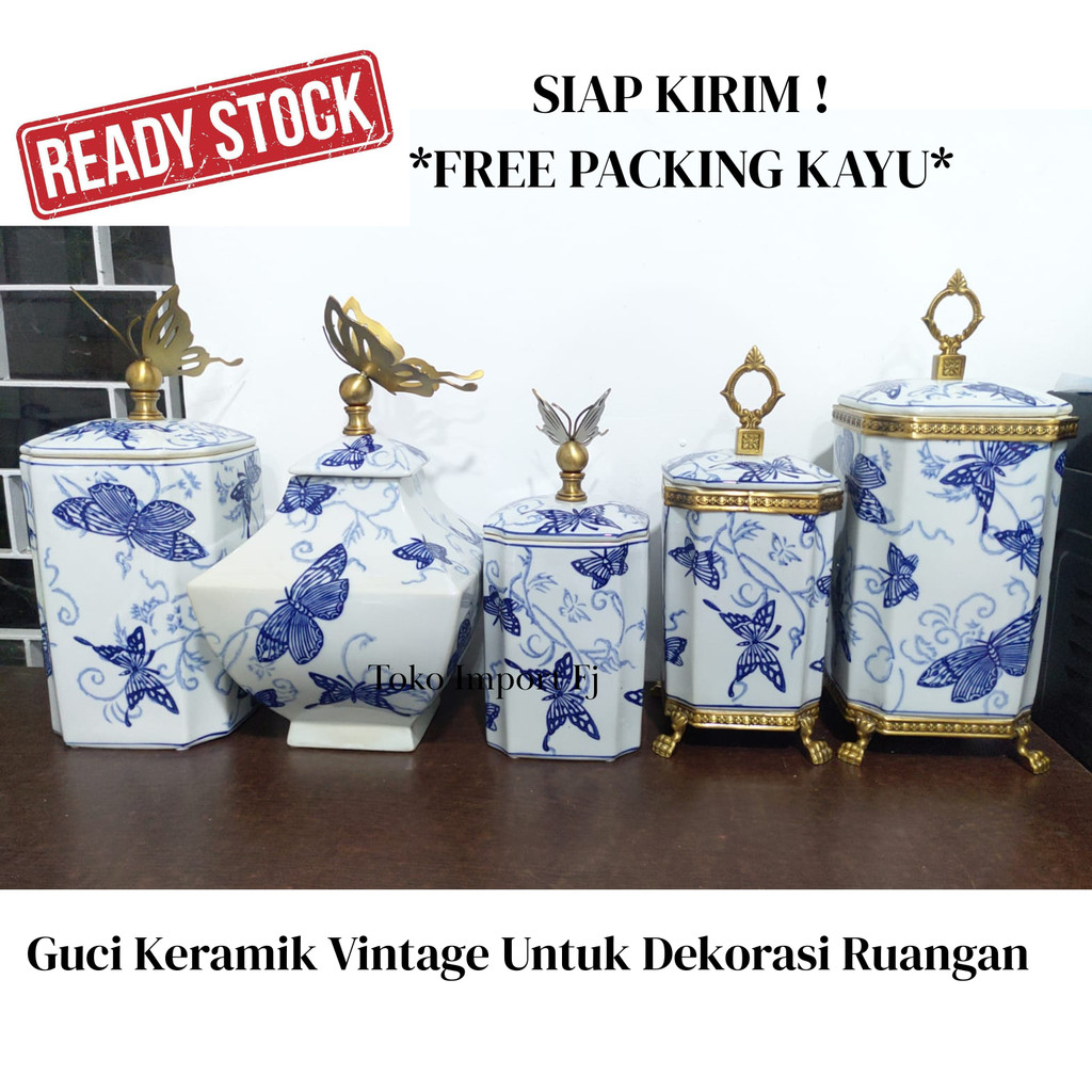 Guci Keramik Guci Antik Guci Vintage Pajangan Dekorasi Kupu - Kupu Vas Dekorasi Ruang Butterfly